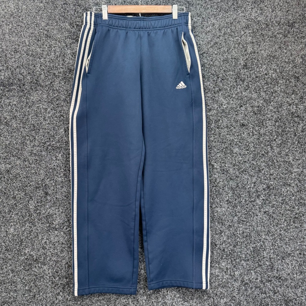 Adidas Climawarm Navy Blue Track Pants Fleece Lined 3 Stripe Mens Large